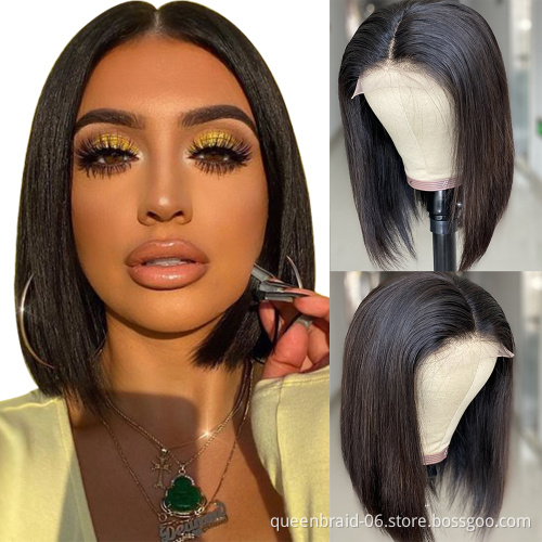 Short Bob Lace Front Wigs Straight Human Hair 4x4 Lace Closure Wigs Brazilian Virgin Hair with Baby Hair Pre Plucked Natural